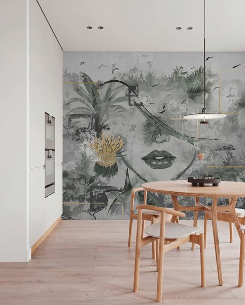 Fototapety Grunge deštný prales a silueta dívčí tváře, Fototapety moderní, w01916 : uwalls.cz