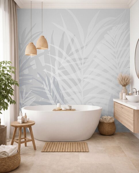 Fototapety Trendy tropické listy světle modré, Fototapety příroda, w02026v3 : uwalls.cz