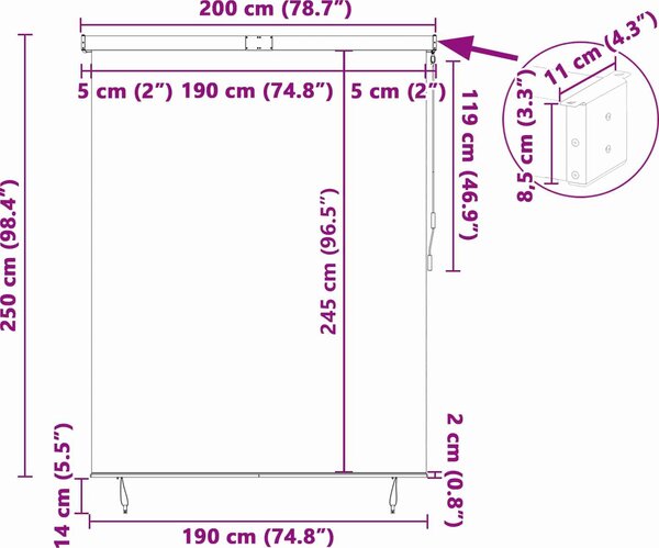 VidaXL Roleta 200 x 250 cm Textil a hliník [362092] Barva: antracitová