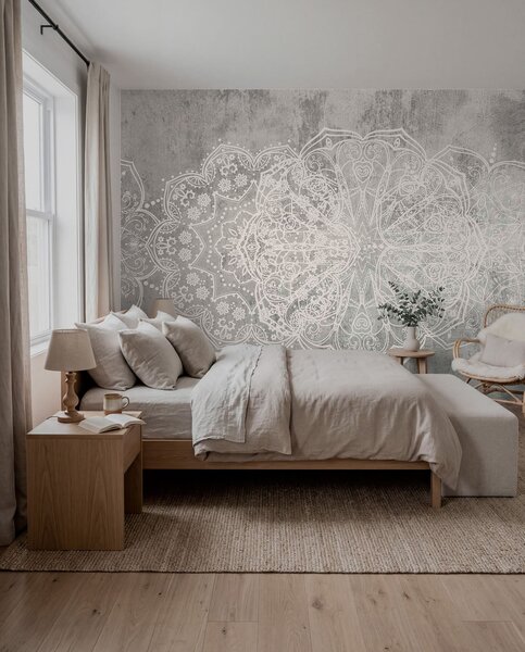 Fototapety Detailní, složitý bílý krajkový vzor mandaly na, Fototapety teen room, Fototapety pro dospívajícího chlapce, w08387 : uwalls.cz