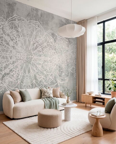 Fototapety Detailní, složitý bílý krajkový vzor mandaly na, Fototapety teen room, Fototapety pro dospívajícího chlapce, w08387 : uwalls.cz