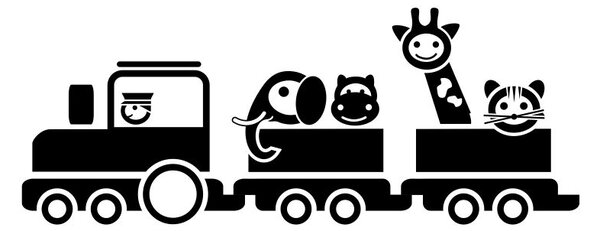 Vlak se zvířátky - dětské samolepky na zeď vlaky olivová
