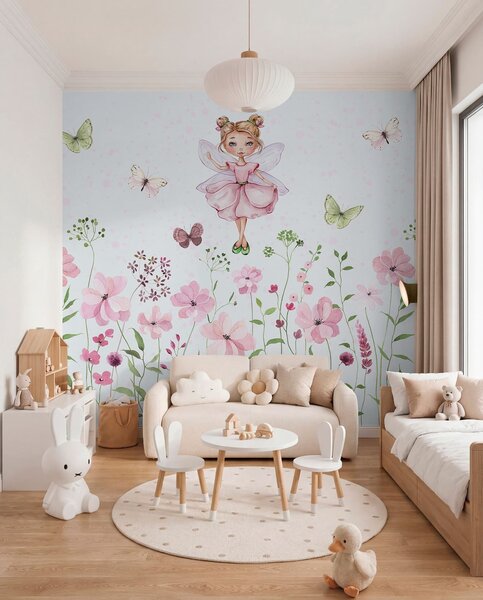 Fototapety Víla mezi květinami a motýly, Fototapety dětské, Fototapety pro dívku, w01460 : uwalls.cz