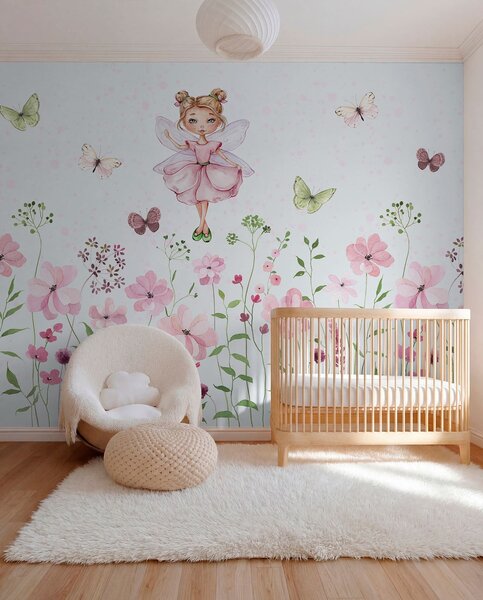 Fototapety Víla mezi květinami a motýly, Fototapety dětské, Fototapety pro dívku, w01460 : uwalls.cz