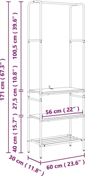 VidaXL Kovový stojan na oblečení 60 x 30 x 171 cm [868462] Barva: dub sonoma