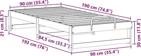 VidaXL Rám postele 90 x 190 cm Masivní borové dřevo [873153] Barva: Přírodní