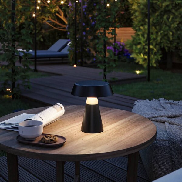 Paulmann LED stolní lampa Lirox s a akumulátorem, černá/béžová, 20 cm, IP44, stmívatelný, Černá, Obývací pokoj / jídelna, kov, Moderní