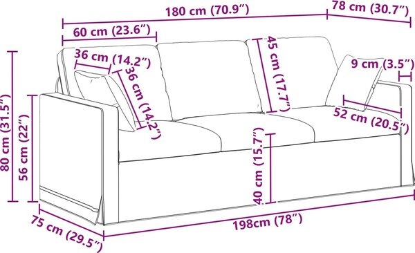 VidaXL Pohovka 198 x 78 x 80 cm samet [42024436] Barva: světle zelená