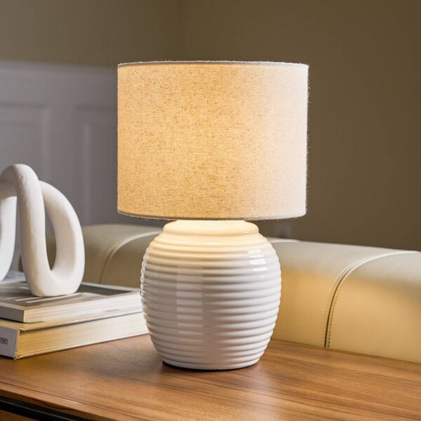 Pauleen Stolní lampa LOVELY CHARM, béžová, výška 33 cm, textil, Krémová / jantar, Obývací pokoj / jídelna, Textil / tkanina / hedvábí, Young lifestyle