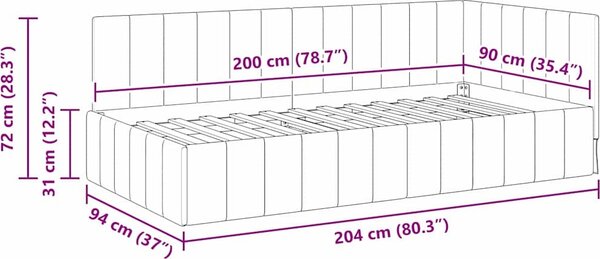 VidaXL Rohový rám postele s čelo 90 cm x 200 cm samet [42016315] Barva: Tyrkysová