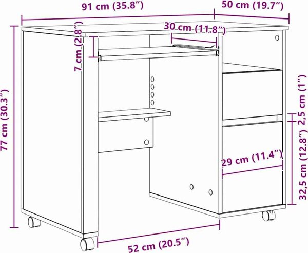 VidaXL Stůl na kolečkách Kompozitní dřevo 91 x 50 x 77 cm [869537] Barva: Bílá