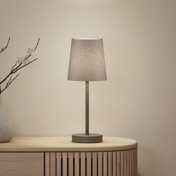 Paulmann Stolní lampa Stellan II, šedá, výška 40 cm, textil, Hliník / šedá / zinek, Obývací pokoj / jídelna, Textil / tkanina / hedvábí