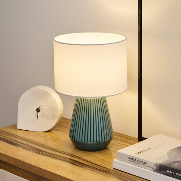 Pauleen Stolní lampa LOVE IT CLASSY, bílá/zelená, výška 36 cm, Bílá / opál, Obývací pokoj / jídelna, Textil / tkanina / hedvábí, Young lifestyle