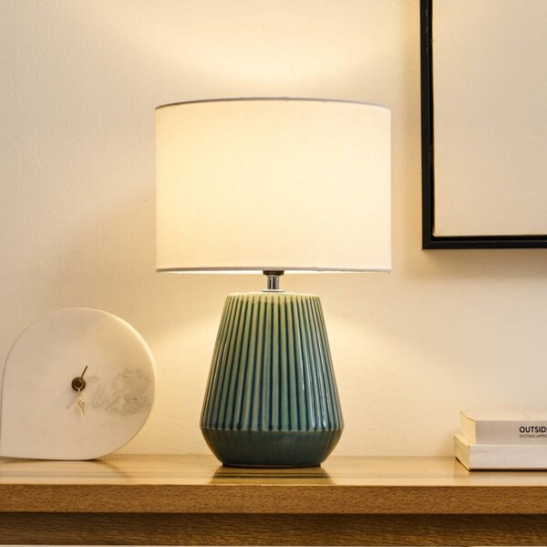Pauleen Stolní lampa LOVE IT CLASSY, bílá/zelená, výška 36 cm, Bílá / opál, Obývací pokoj / jídelna, Textil / tkanina / hedvábí, Young lifestyle