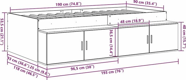 VidaXL Rám postele se dveřmi 90 x 190 cm Kompozitní dřevo [3335212] Barva: dub artisan