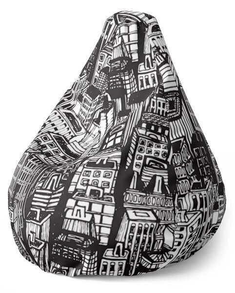 Sablio Sedací vak Pear Kreslené mrakodrapy - 70 x 95 x 15 cm