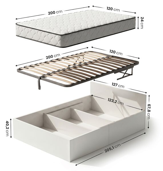Ak furniture Jednolůžková postel Trento 120x200 se zvedacím roštem a matrací bílá