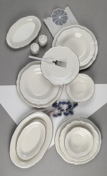 Jídelní sada 53 ks bílá/stříbrná/porcelán