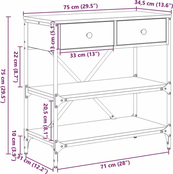 VidaXL Konzolový stolek Hnědá 75 x 34,5 x 75 cm dřevo [871314] Barva: Staré dřevo