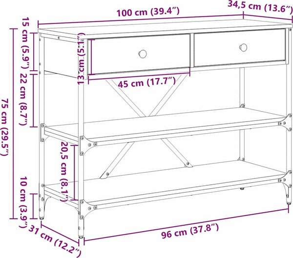VidaXL Konzolový stolek Hnědá 100 x 34,5 x 75 cm dřevo [871306] Barva: Černý dub