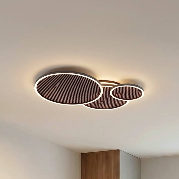 Lucande LED stropní svítidlo Orven, černá/dřevo, 80 cm, stmívatelné, stmívatelný, Černá, Obývací pokoj / jídelna, kov, Moderní