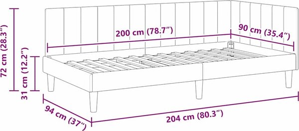 VidaXL Rohový rám postele s čelo 90 cm x 200 cm samet [42016356] Barva: světle šedá