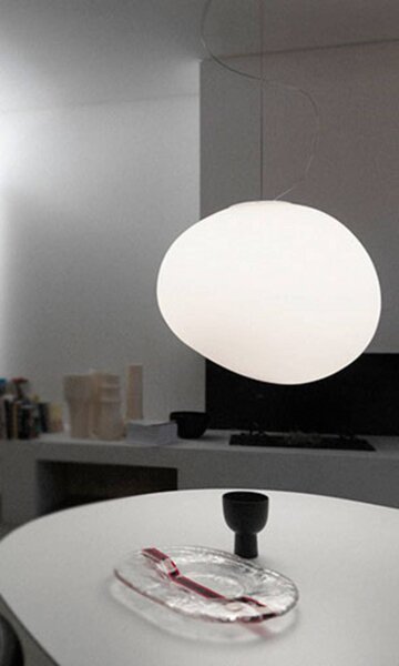 Foscarini Závěsné světlo Gregg Grande, bílé, výška 40 cm, stmívatelný, Obývací pokoj / jídelna