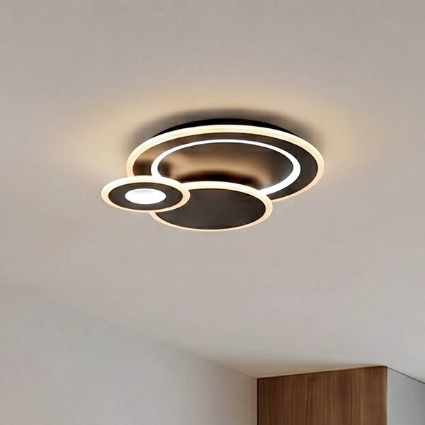 Lindby LED stropní svítidlo Briar, černé, kovové, dálkové ovládání, stmívatelný, Černá, Obývací pokoj / jídelna, Plast, Moderní