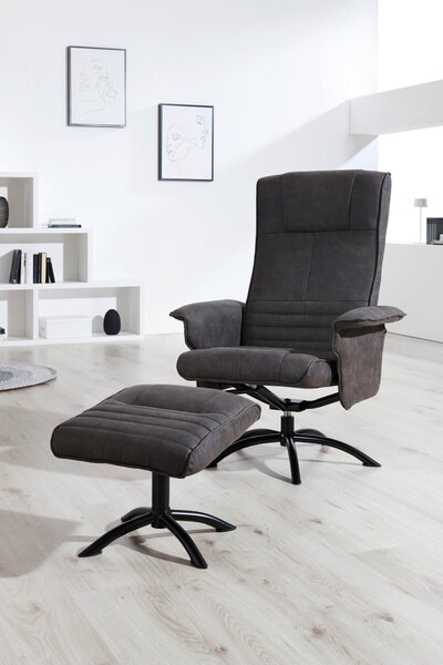 RELAXAČNÍ KŘESLO S TABURETEM, kov, textil, antracitová, černá Cantus - Křesla klasická