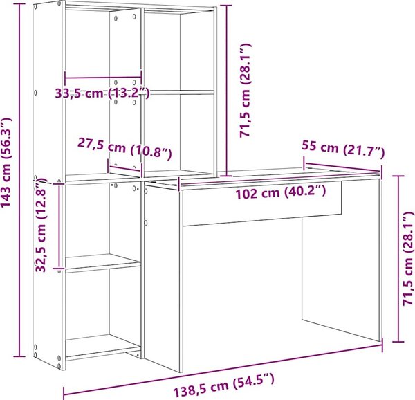 VidaXL Stůl s policí 138,5 x 55 x 143 cm Kompozitní dřevo [3337256] Barva: Černý dub