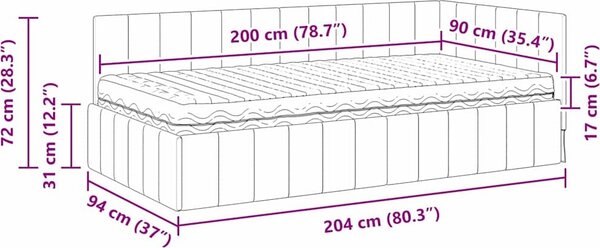 VidaXL Rohový rám postele s matrací s čelo 2 ks samet [3393866] Barva: Tmavě šedá