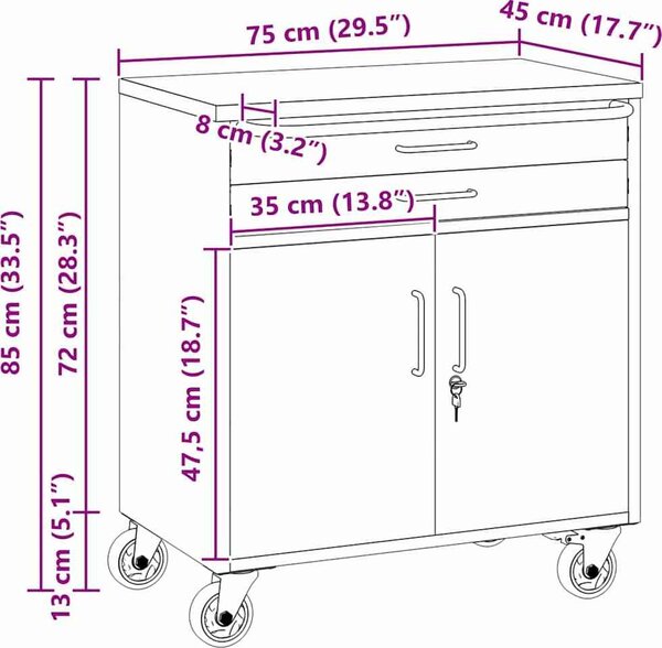 VidaXL Trolejový pracovní stůl s kolem Černá a šedá 75 x 45 x 85 cm [4103488] Barva: Černý