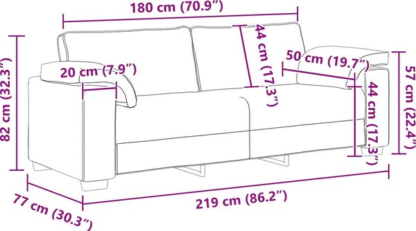 VidaXL 3-místné sofa 220 cm textil [4105245] Barva: Hnědá