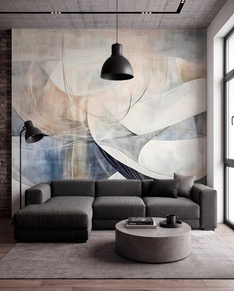 Fototapety Abstraktní tvary a formy v odstínech bílé, šedé, béžové a modré na rozmazaném texturovaném pozadí, Fototapety moderní, w08461 : uwalls.cz