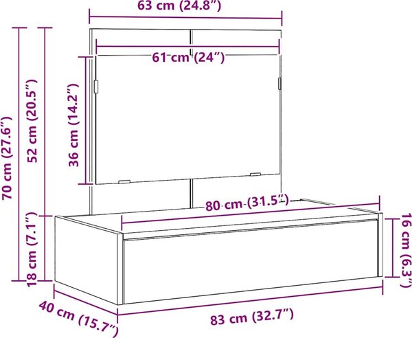 VidaXL Kosmetický stůl 83 x 40 x 70 cm Kompozitní dřevo [865207] Barva: Bílý