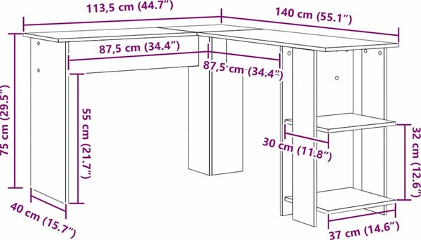 VidaXL Rohový psací stůl Kompozitní dřevo [869561] Barva: šedá sonoma