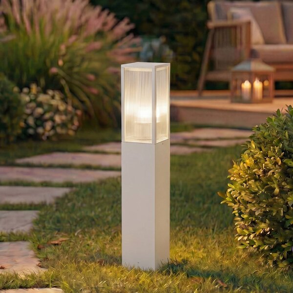 Lindby – osvětlení cesty Peldar, světle šedé/rýhované, výška 80 cm, stmívatelný, Hliník / šedá / zinek, Hliník, Moderní