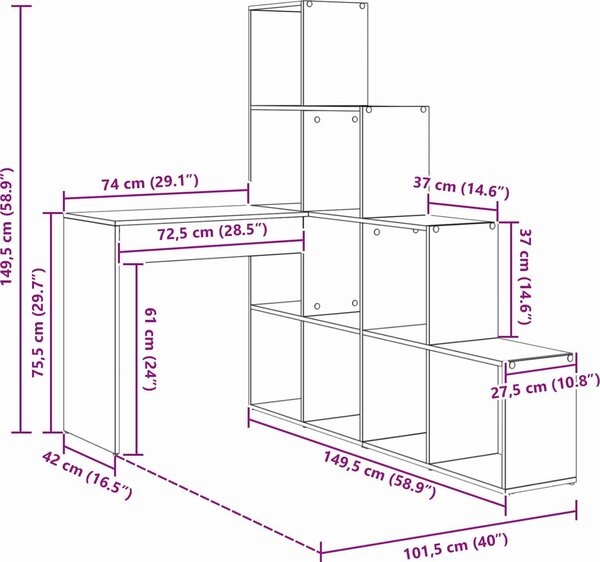 VidaXL Rohový psací stůl s policí 101,5 x 149,5 x 149,5 cm [3337248] Barva: dub sonoma