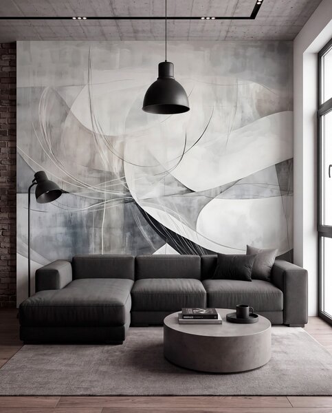 Fototapety Abstraktní tvary a formy v odstínech bílé, šedé a černé na rozmazaném texturovaném pozadí, Fototapety moderní, w08461v1 : uwalls.cz