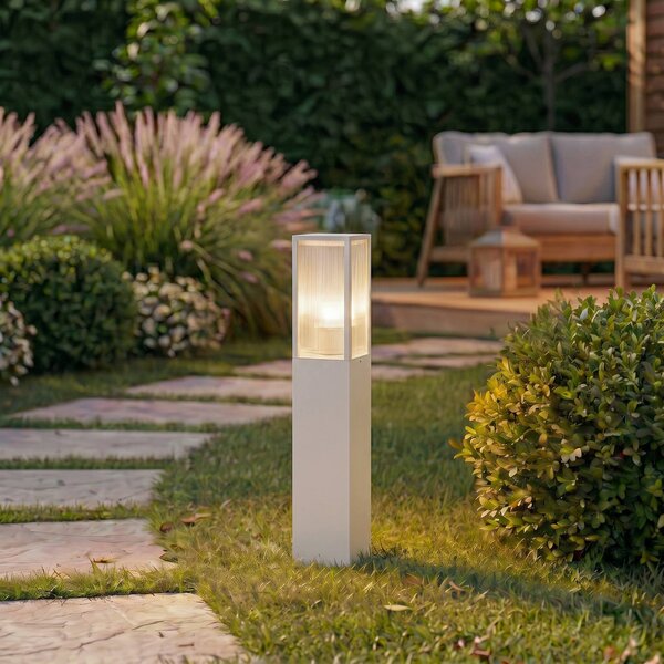 Lindby – osvětlení cesty Peldar, světle šedé/rýhované, výška 80 cm, stmívatelný, Hliník / šedá / zinek, Hliník, Moderní