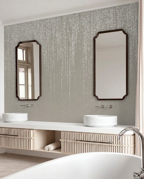 Fototapety Vertikální elegantní potisk tečkovaného věnce na béžovém texturovaném pozadí,, Fototapety 3D, Fototapety 3d listí, w08470 : uwalls.cz