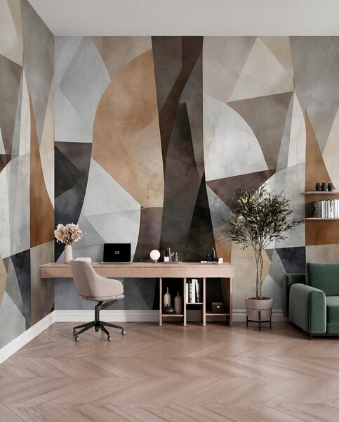 Fototapety Abstraktní moderní umění, texturální geometrické tvary v odstínech hnědé, šedé a béžové, Fototapety abstraktní, w08530 : uwalls.cz