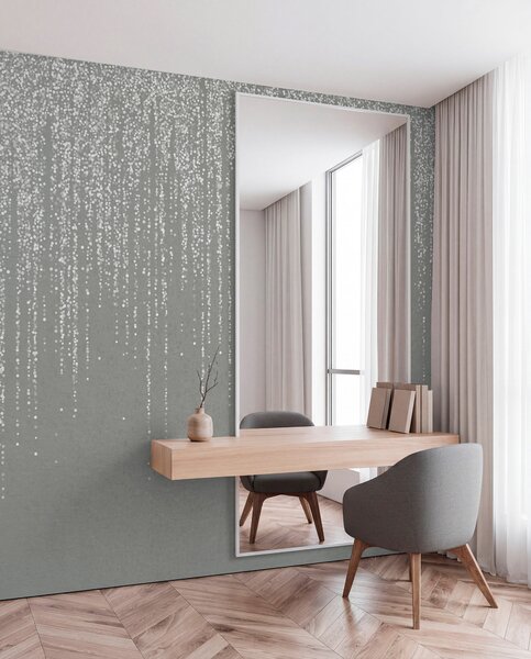 Fototapety Vertikální elegantní potisk tečkovaného věnce na šedém texturovaném pozadí, který vytváří, Fototapety designové, w08470v1 : uwalls.cz