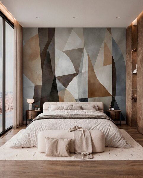 Fototapety Abstraktní moderní umění, texturální geometrické tvary v odstínech hnědé, šedé a béžové, Fototapety abstraktní, w08530 : uwalls.cz