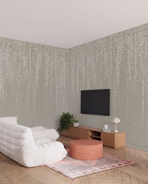 Fototapety Vertikální elegantní potisk tečkovaného věnce na béžovém texturovaném pozadí,, Fototapety 3D, Fototapety 3d listí, w08470 : uwalls.cz