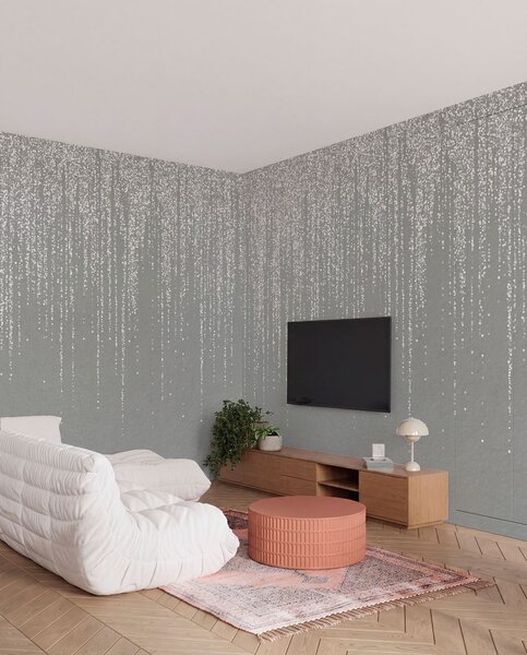 Fototapety Vertikální elegantní potisk tečkovaného věnce na šedém texturovaném pozadí, který vytváří, Fototapety designové, w08470v1 : uwalls.cz