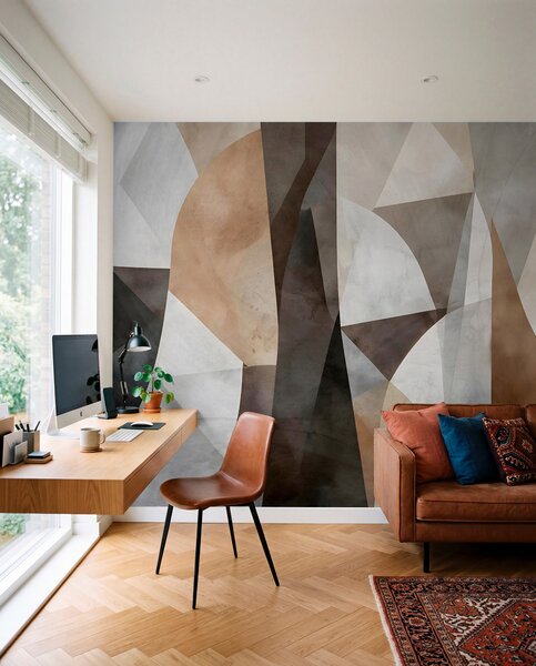 Fototapety Abstraktní moderní umění, texturální geometrické tvary v odstínech hnědé, šedé a béžové, Fototapety abstraktní, w08530 : uwalls.cz