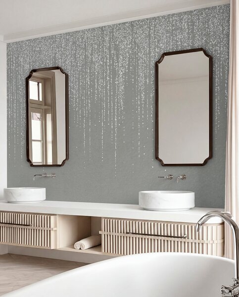 Fototapety Vertikální elegantní potisk tečkovaného věnce na šedém texturovaném pozadí, který vytváří, Fototapety designové, w08470v1 : uwalls.cz