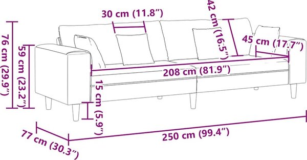 VidaXL Pohovka 250 x 77 x 76 cm samet [3335159] Barva: Černá