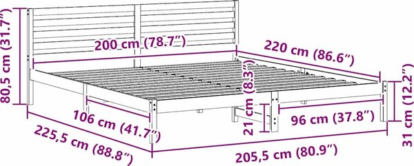 VidaXL Rám postele s čelo 200 x 220 cm Masivní borové dřevo [872343] Barva: Přírodní